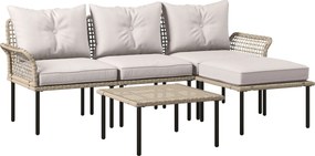 Outsunny Conjunto de Jardim em Vime Sintético Conjunto de Móveis de Exterior com Sofá de 4 Módulos 1 Mesa de Centro e Almofadas Creme | Aosom Portugal