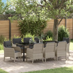 vidaXL Conjunto de Jantar de Jardim com Almofadas Cinza-claro Poly Rattan