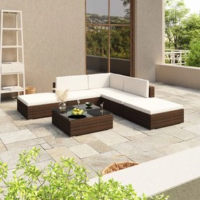 Conjunto Lounge de Jardim Ives em Vime Castanho - 2 Sofás e Mesa de Ce