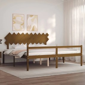 Cama para idosos c/ cabeceira 200x200 cm madeira castanho-mel