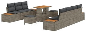 Sofá de Jardim Modular de 10 Peças com Almofadas Cinzas em Rattan Sint