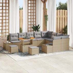 Conjunto de Sofá de Jardim de 12 Peças com Almofadas Bege Rattan Sinté