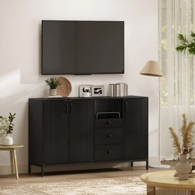 Aparador com 3 Portas e 3 Gavetas Prateleiras Ajustáveis para Cozinha, Entrada Sala de Jantar Quarto 143,5x40x90 cm Preto