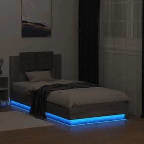 Estrutura de cama c/ cabeceira/luzes LED 90x190 cm cinza sonoma