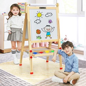 Quadro Infantil 3 em 1 Quadro Dupla Face com Quadro Branco e Quadro Preto Rolo de Papel Ajustável em Altura com Acessórios Completos