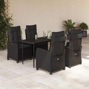 vidaXL 5 pcs conjunto de jantar p/ jardim c/ almofadões vime PE preto