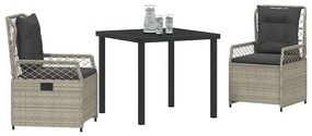 Conjunto de Jantar de Jardim 3 Peças Cinza Claro em Polyrattan.