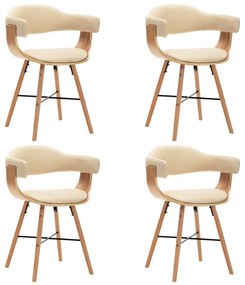 vidaXL Cadeiras de jantar 4 pcs couro artificial creme madeira curvada