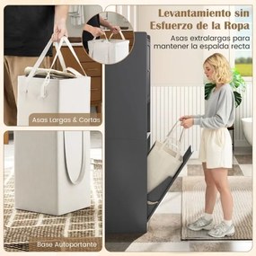 Armário de banho com prateleira ajustável e saco de roupa suja com alças longas e curtas para banheiro 40 x 40 x 170 cm cinza