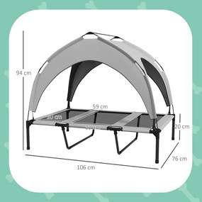 Cama Elevada para Cães com Toldo Estrutura de Aço e Bolsa de Transporte para Interior e Exterior 106x76x94 cm Cinzento Claro