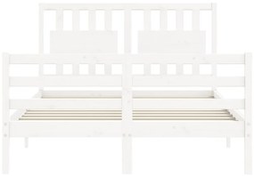 Estrutura de cama com cabeceira 140x200cm madeira maciça branco