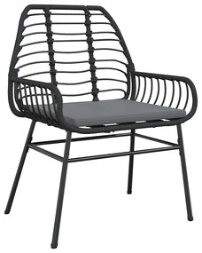 3 pcs conjunto jantar jardim almofadões vime PE vidro preto