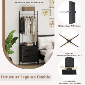 Guarda Roupa com gavetas com barra para pendurar e prateleiras para entrada do quarto 55 x 28 x 176 cm Preto