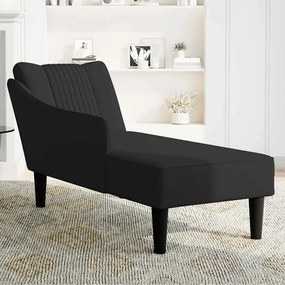 Chaise-longue com apoio de braço direito veludo preto