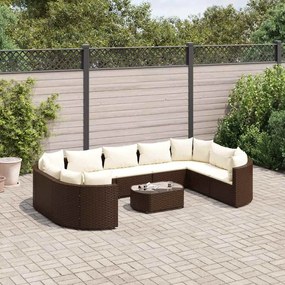 vidaXL 10 pcs conj. sofás jardim com almofadões vime PE castanho