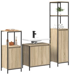 Conjunto de Móveis de Banheiro de 3 Peças Carvalho Sonoma Madeira Inge