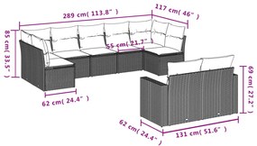 9 pcs conjunto de sofás p/ jardim com almofadões vime PE bege