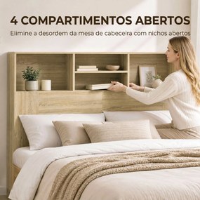Cabeceira de Cama 140 cm com Arrumação e 4 Compartimentos Abertos, Carvalho