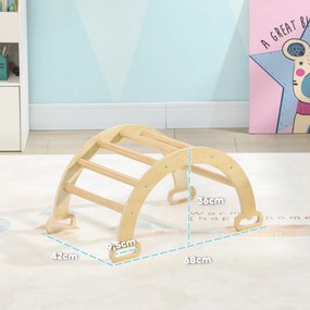 Arco de escalada infantil com baloico em madeira para uso interior, para meninos e meninas, bebés dos 18 aos 48 meses, madeira natural