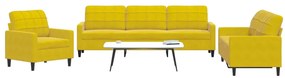 3 pcs conjunto de sofás com almofadões veludo amarelo