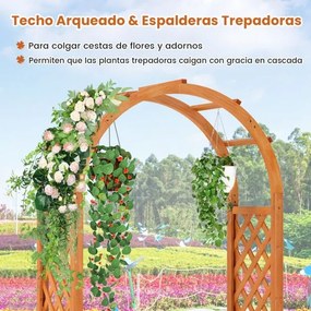 Floreira elevada com treliça em em arco 83 x 36 x 146 cm, drenagem e caixa de madeira elevada para trepadeiras, ervas e vegetais. Castanho avermelhado