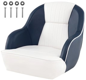 Assento para barco com almofada acolchoada e braços curvos para barco de pesca, iate ou lancha. Capacidade até 150 kg. 59 x 55 x 51 cm. Azul e branco.
