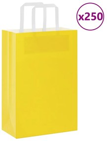 vidaXL Sacos de papel 250 unid com alças amarelo 21x11x31 cm
