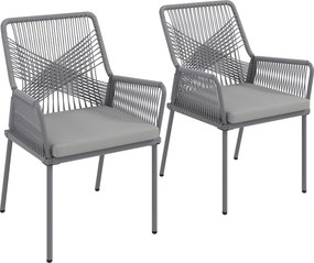 Outsunny Conjunto de 2 Cadeiras de Jardim, Cadeiras de Terraço, Almofadas Laváveis, Encosto, Apoios de Braço, Aço, Rattan, Cinza Escuro | Aosom Portugal