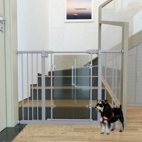 Barreira de Segurança de Cães para Escadas e Portas 74-105cm com 2 Extensões de Aço 10/15cm Porta de Acrílico e Fechamento Automático Altura 76,2cm Ci
