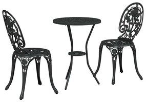 Conjunto de Bistro de Jardim com 3 Peças em Alumínio Fundido Preto
