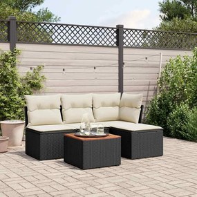5 pcs conjunto sofás de jardim com almofadões vime PE preto