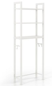 Estante casa de banho sobre a sanita de metal que economiza espaço com 3 ganchos e 3 níveis 63 x 26,5 x 170 cm Branco