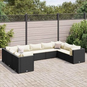 vidaXL 9 pcs conjunto lounge de jardim c/ almofadões vime PE preto