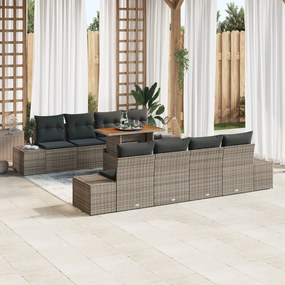 Conjunto de Sofá de Jardim de 7 Peças com Almofadas Cinza Ratã PE