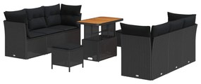 vidaXL Conjunto de Sofá de Jardim com almofada 9 pcs Preto vime PE