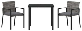 Conjunto de Jantar Jardim 3 Peças Cinza Rattan Sintético