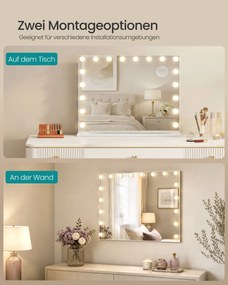 Espelho de maquilhagem 62 x 80 x 5,7 cm Hollywood com 18 LEDs reguláveis Branco 
