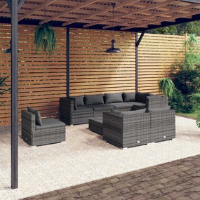 vidaXL 9 pcs conjunto lounge de jardim c/ almofadões vime PE cinzento