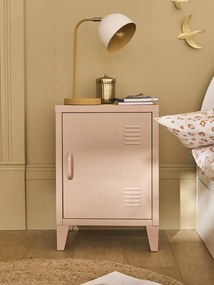 Mesa de cabeceira com 1 porta, em metal rosa
