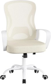 Cadeira de escritório ergonómica de malha, cadeira de secretária 60 x 60 x (95,5-105,5) cm com função de balanço bege-branco