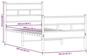 Estrutura de cama sem colchão 100x200 cm metal carvalho sonoma