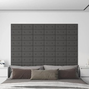 Painel de parede 12 pcs 30x15 cm couro artificial 0,54 m² cinza