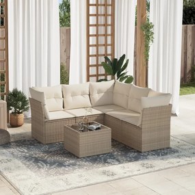 6 pcs conjunto de sofás p/ jardim com almofadões vime PE bege