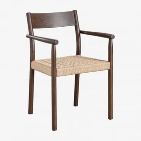 Pack De 2 Cadeiras De Jardim Com Apoios De Braços Em Madeira De Carvalho E Corda Trançada Mara Madeira Escura - Sklum
