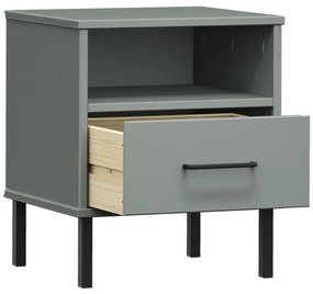 Mesa cabeceira c/ pernas de metal OSLO pinho maciço cinzento