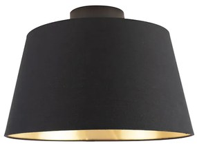 Candeeiro de teto com abajur de algodão preto com dourado 32 cm - Combi Preto Clássico / Antigo