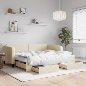 vidaXL Sofá-cama com gavetão e gavetas 90x200 cm tecido cor creme