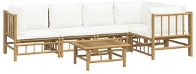 6 pcs conjunto lounge de jardim bambu c/ almofadões branco nata