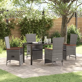 vidaXL Conjunto de Jantar de Jardim 5 Peças com Almofadas Cinza Rattan Poliéster