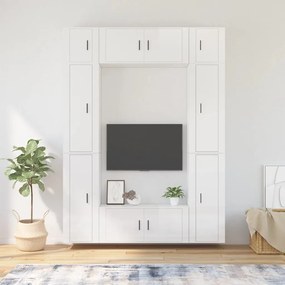 vidaXL 8 pcs conjunto móveis de TV madeira processada branco brilhante